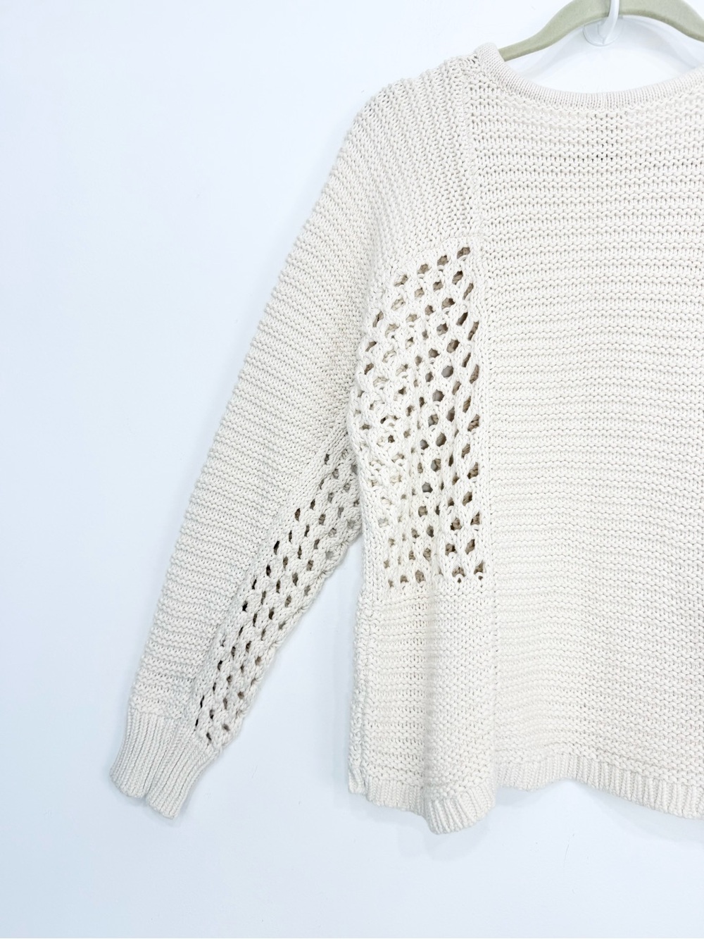 Cabi 6596 SANDBAR Pullover Cream Open Knit Slouchy Tie Front Sweater - Picture 12 of 15
